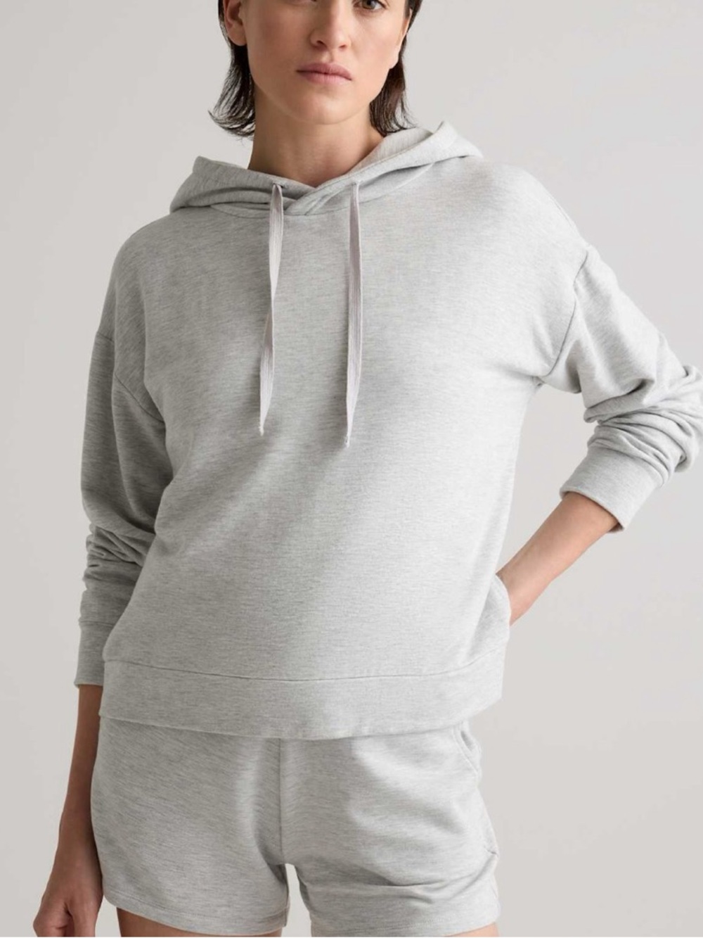 Quince light gray SuperSoft Fleece Pullover Hoodie, size Large